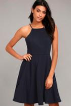 Lulus | Best Of You Navy Blue Midi Dress | Size Medium | 100% Polyester
