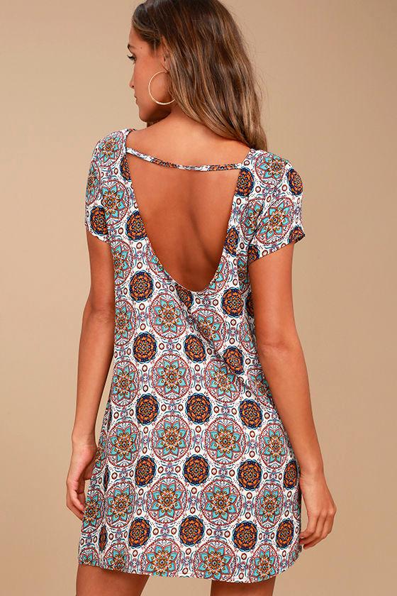 Lulus | Perfect Getaway Blue And Orange Print Shift Dress | Size X-small | 100% Rayon