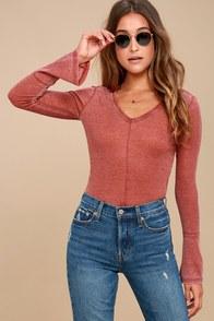 White Crow Belmont Washed Red Thermal Long Sleeve Top
