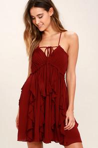 Lulus Sunny Skies Burgundy Dress