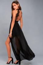 Lulus | My Beloved Black Lace Maxi Dress | Size Medium | 100% Polyester