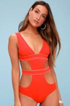 Ellejay Amores Coral Red One Piece Swimsuit | Lulus