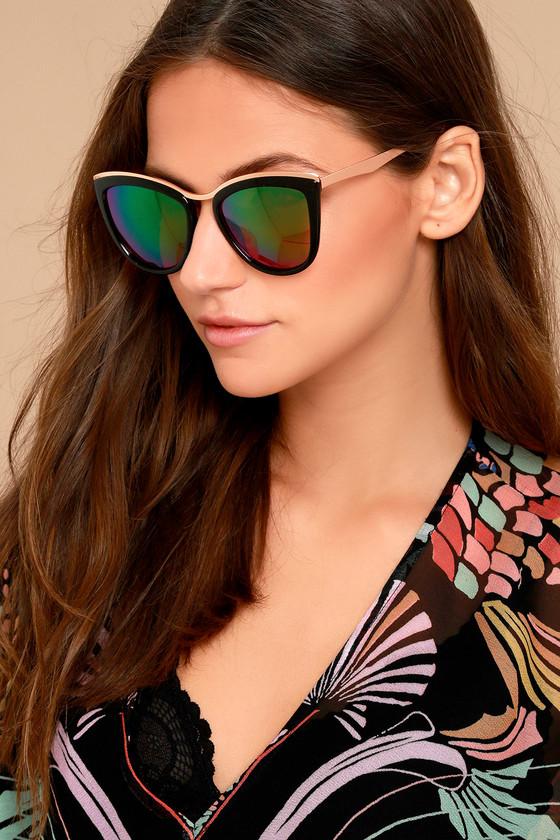 Lulus | Style First Black And Pink Mirrored Sunglasses