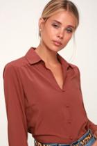 Back In Business Rusty Rose Long Sleeve Button-up Top | Lulus