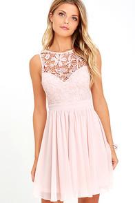 Lulus Jolly Song Blush Lace Skater Dress