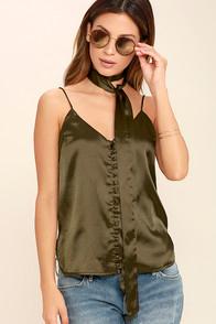 Lulus Tie Me Over Olive Green Top