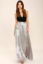 Re:named On Holiday Silver Satin Maxi Skirt