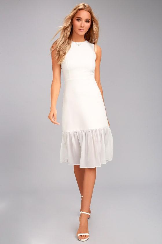 Lulus | Modern Drama White Sleeveless Midi Dress | Size Medium | 100% Polyester