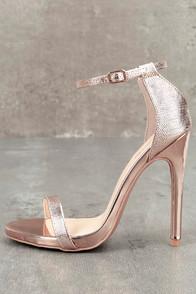 Qupid Annemie Rose Gold Metallic Lizard Ankle Strap Heels