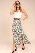 Lucy Love Aloha Gangster White Floral Print Maxi Skirt