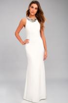 Lulus | Pledging My Love White Beaded Maxi Dress | Size Small | 100% Polyester