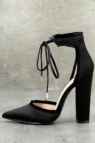 Shoe Republic La Amalia Black Satin Lace-up Heels