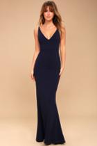 Lulus | Melora Navy Blue Sleeveless Maxi Dress | Size Large | 100% Polyester