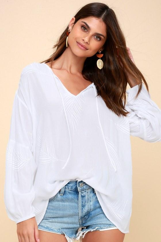 Amuse Society Clear Skies White Embroidered Long Sleeve Top | Lulus