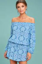 Lucy Love West Indies Light Blue Print Off-the-shoulder Dress