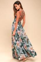 Love Abloom Grey Floral Print Lace-up Maxi Dress | Lulus