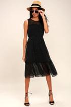 Afternoon Stroll Black Polka Dot Midi Dress | Lulus