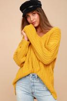 Lulus | Charm Me Mustard Yellow Knit Sweater | Size Small