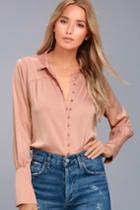 Black Swan | Tess Blush Pink Satin Button-up Top | Size Large | Lulus