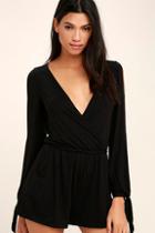 Lulus Won Me Over Black Long Sleeve Romper