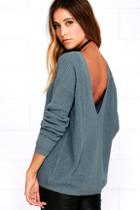 Lulus Just For You Slate Blue Backless Sweater