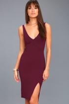 Lulus | Iconic Moment Plum Purple Bodycon Midi Dress | Size Large