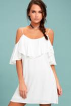Lulus | Sweet Treat White Off-the-shoulder Dress | Size Medium | 100% Rayon