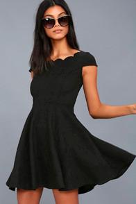 Lulus Dearest Dreams Black Suede Skater Dress