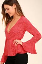 Lulus | Love Is Enough Red Polka Dot Wrap Top | Size X-large | 100% Polyester