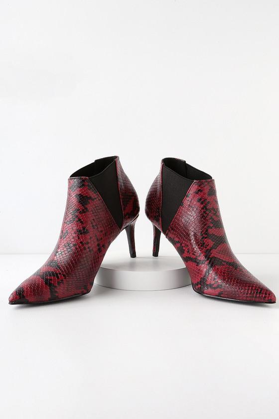 Shoe Republic La Dean Wine Snake Ankle Booties | Lulus