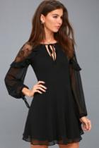 City Of Love Black Lace Long Sleeve Skater Dress | Lulus