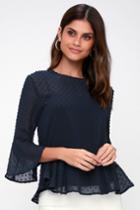 Picturesque Navy Blue Flounce Sleeve Top | Lulus