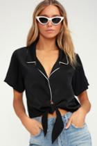 Brunch Date Black Tie-front Button-up Top | Lulus