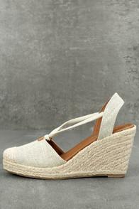 City Classified Lillou Sand Linen Espadrille Wedges