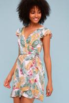 Cool, Palm, And Collected Blush Pink Tropical Print Wrap Dress | Lulus