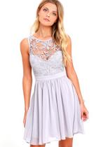 Lulus Jolly Song Grey Lace Skater Dress