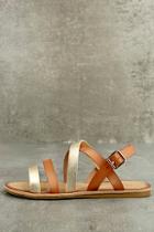 Bamboo Haddie Tan Metallic Gladiator Sandals