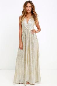 Lulus All That Shimmers Is Gold Light Gold Maxi Dress