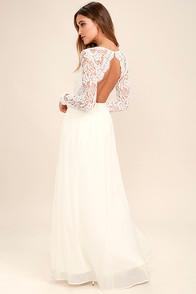 Lulus Awaken My Love White Long Sleeve Lace Maxi Dress