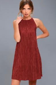 Black Swan Olivia Rust Red Pleated Swing Dress