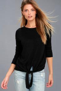 Olive & Oak Elora Black Knotted Sweater Top