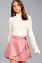Lulus | Wrap To It Mauve Suede Wrap Skirt | Size Medium | Purple | 100% Polyester