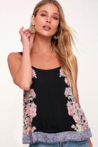 Free People Move Lightly Black Satin Floral Print Cami | Lulus