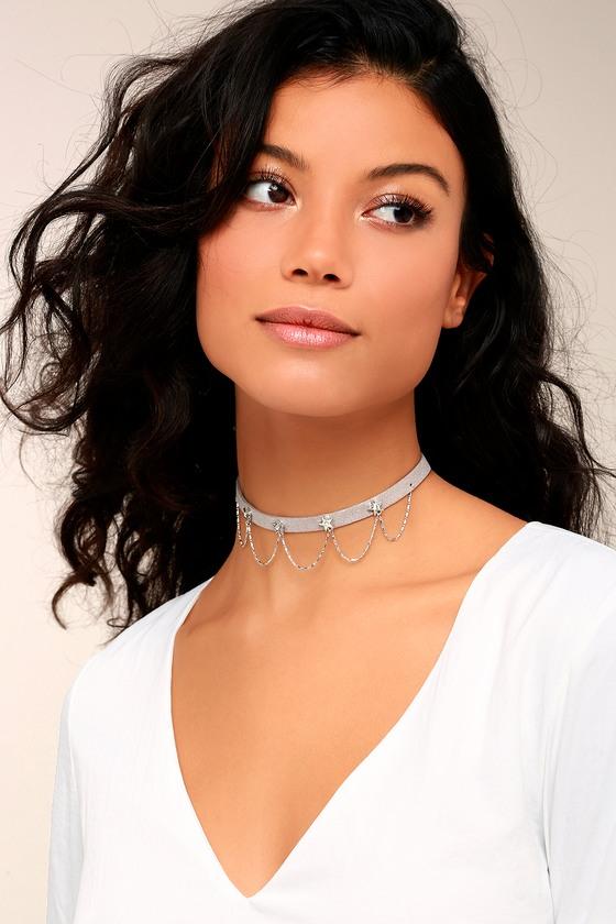 Lulus | Shimmering Skyline Grey And Silver Choker Necklace | Vegan Friendly