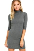 Phenomenal Feeling Grey Long Sleeve Bodycon Dress | Lulus