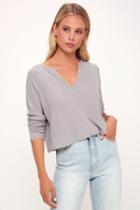 Lulus Basics Lacefield Lavender Notched Long Sleeve Sweater Top | Lulus