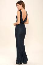 Lulus | Magic In The Air Navy Blue Lace Maxi Dress | Size Large | 100% Polyester