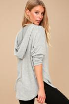 Lulus | Aspen Daydream Heather Grey Pull-over Hoodie | Size Large