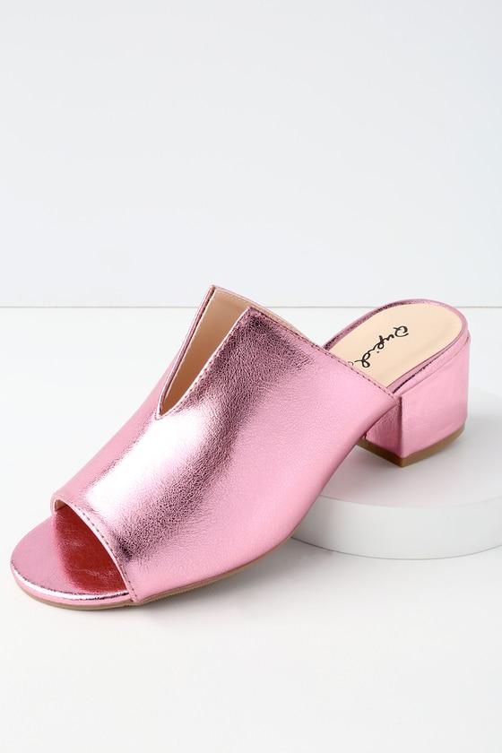 Qupid Logan Pink Metallic Mules | Lulus