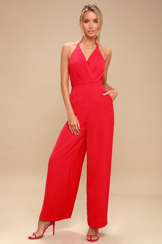 Ravina Red Halter Wide-leg Jumpsuit | Lulus